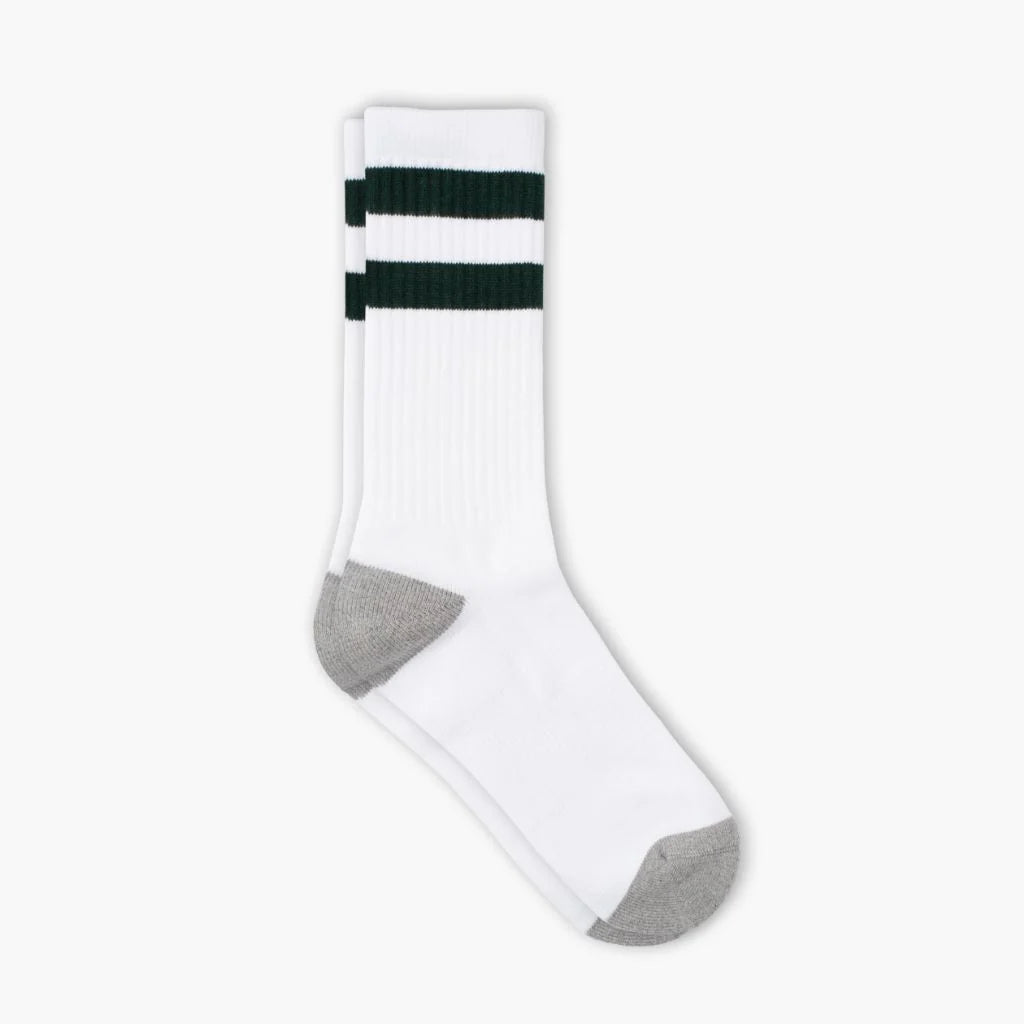 Men's Cotton Crew Sock | White x Green Stripe