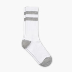 Men's Cotton Crew Sock | White x Grey Stripe